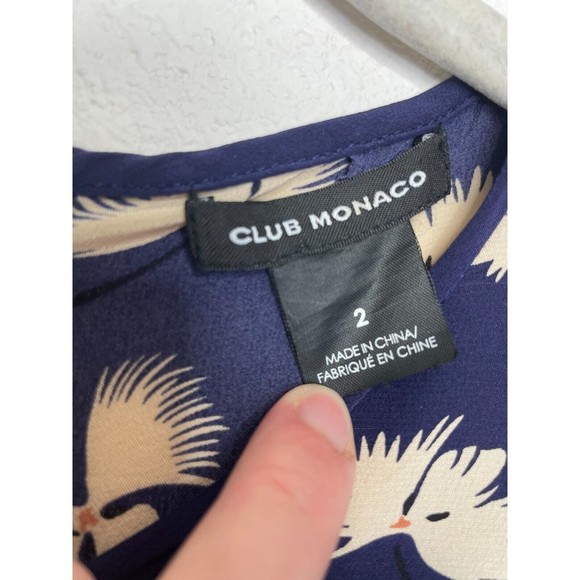 Club Monaco Size 2 Paget Floral Mini Dress Blue Silk Long Sleeve Pleated - Picture 9 of 16